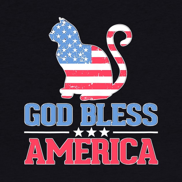 4th Of July God Bless America Cat American Flag by Jannysingle